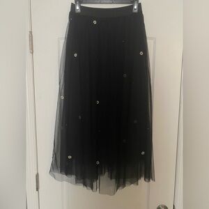 Black embellished tulle skirt